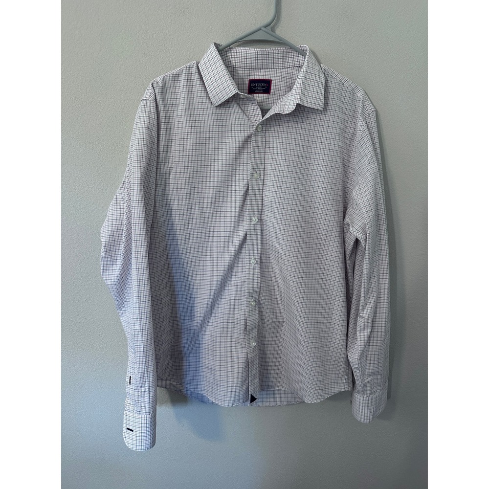 UNTUCKit Button Down Large White Blue Pink Slim Fit Wrinkle Free Holmes-WF Shirt